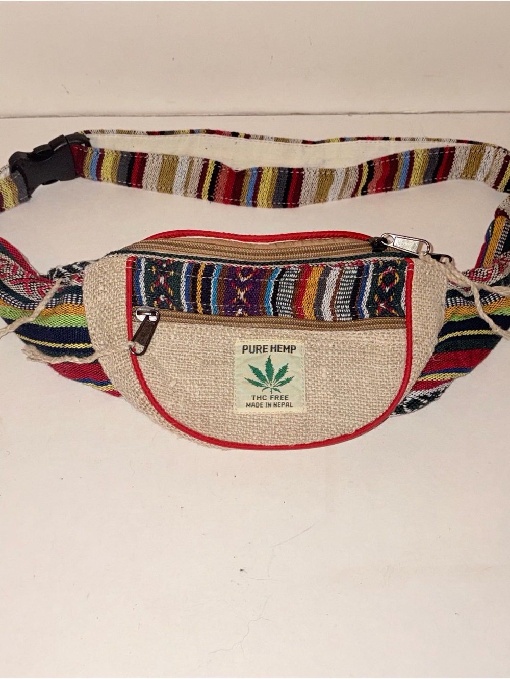 Colorful Woven Pure Hemp Fanny Pack Waist Bag Boho Festival Hippie Nepal Made